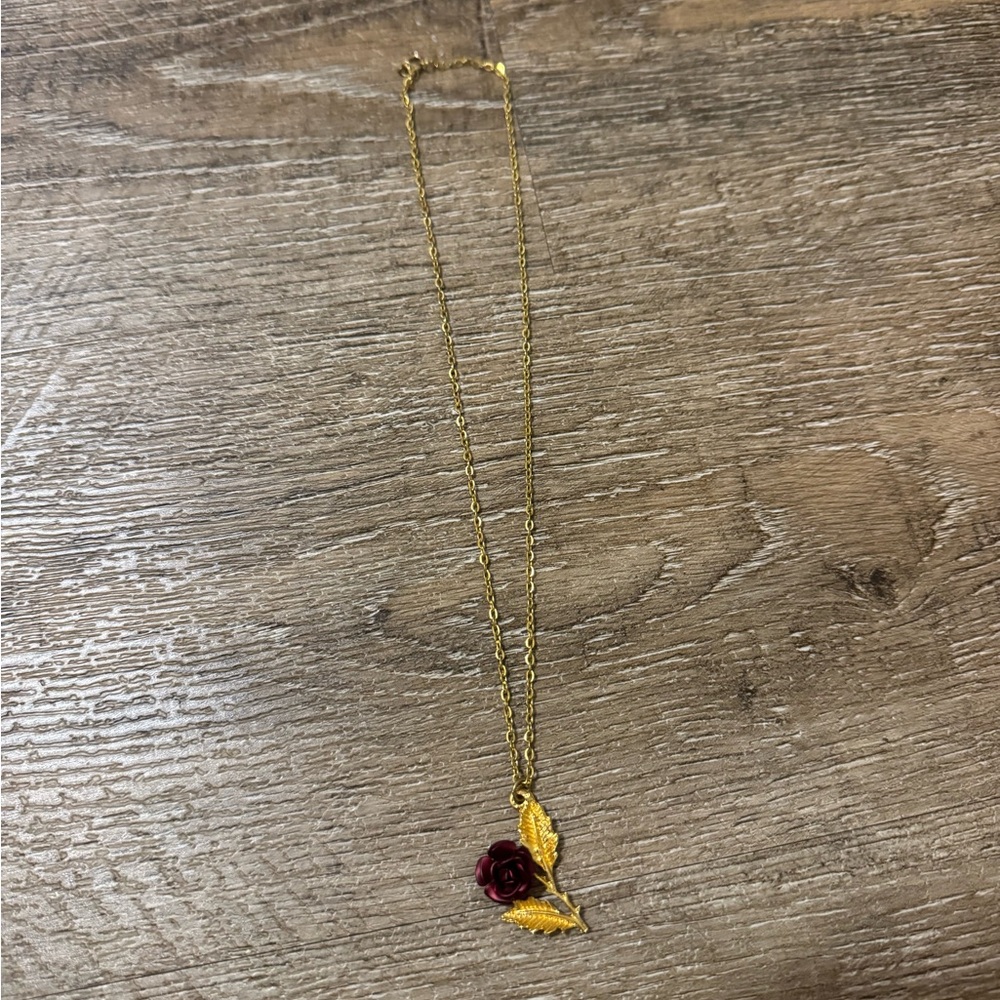Vintage Rose and gold leaf necklace